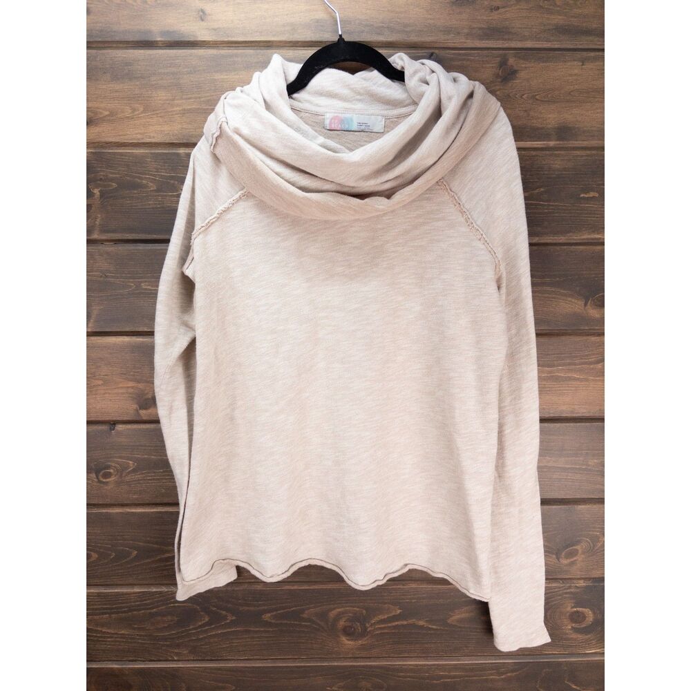 Free People Beach Two Body Cocoon Cowl Neck Pullover Oatmeal 100% Cotton Medium